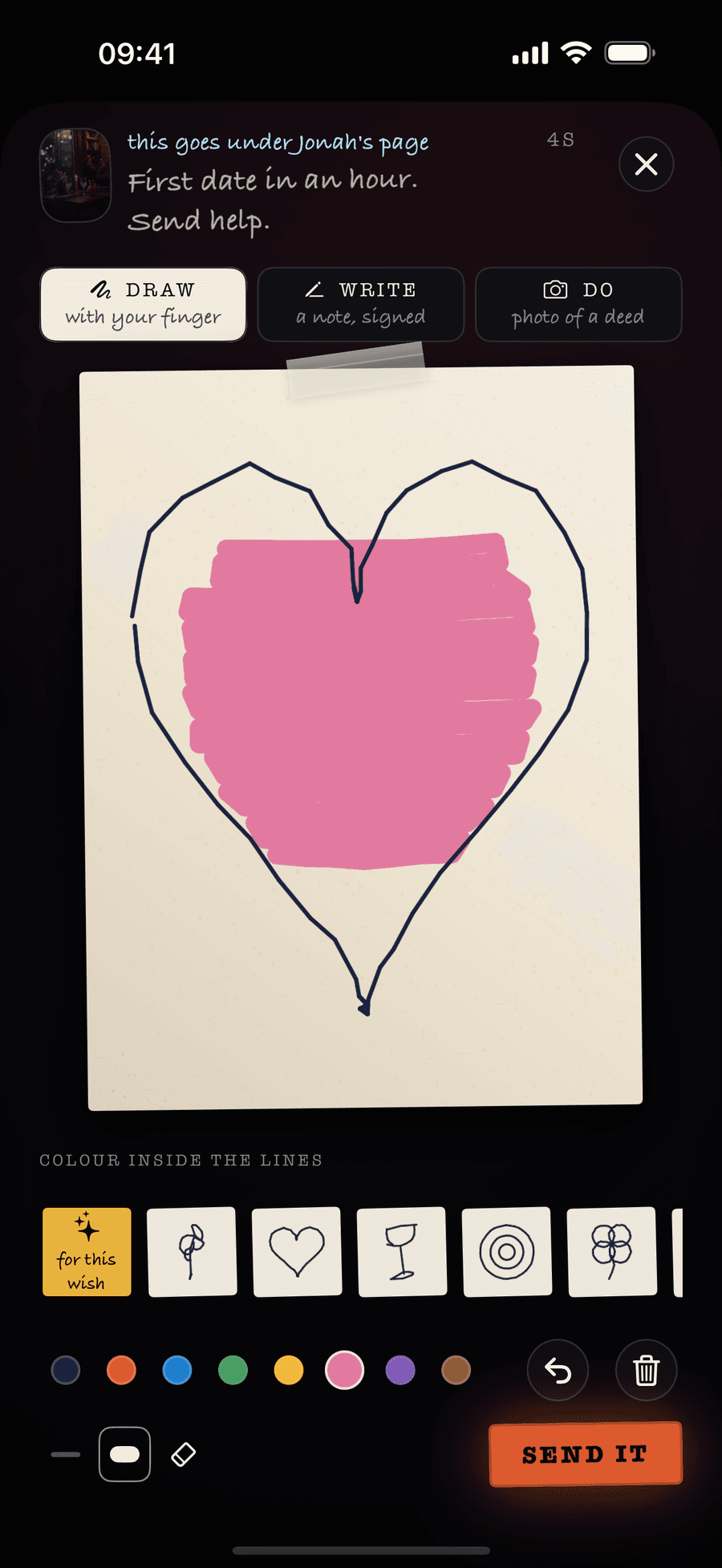 WishMeLuck — Draw, write, or do